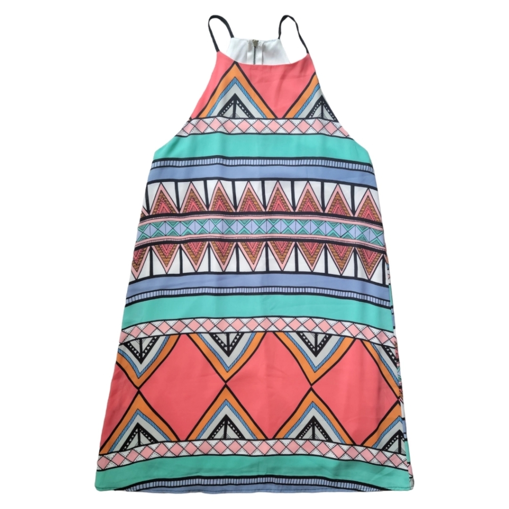 Everly Casual Halter Chevron Mini Swing Dress, Womens Size Medium